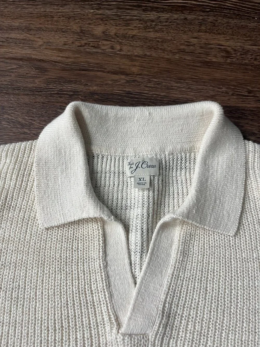 Short-sleeve linen-cotton blend johnny-collar sweater-polo